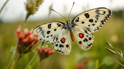 Obraz premium a butterfly named Parnassius nomion,beautiful,flying, --ar 16:9 --style raw --v 6.1 Job ID: 5c6feb63-1e80-446f-aeb4-89162a6bef49