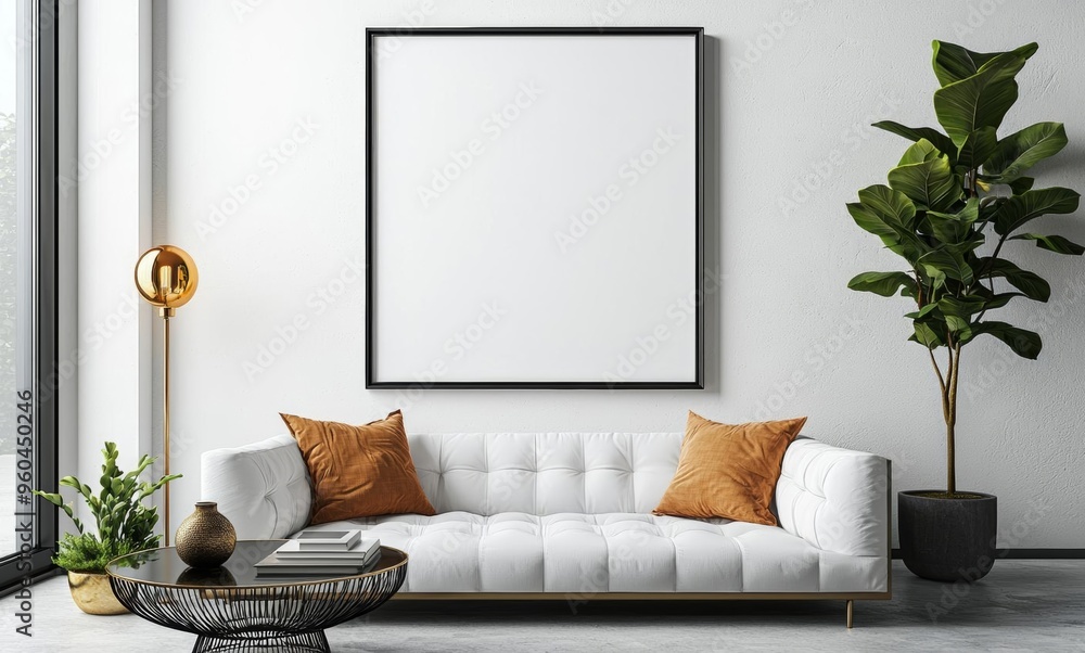 Poster hyber realistic photo of frame mockup in front of the empty wall 3d rendering modern home design,moc