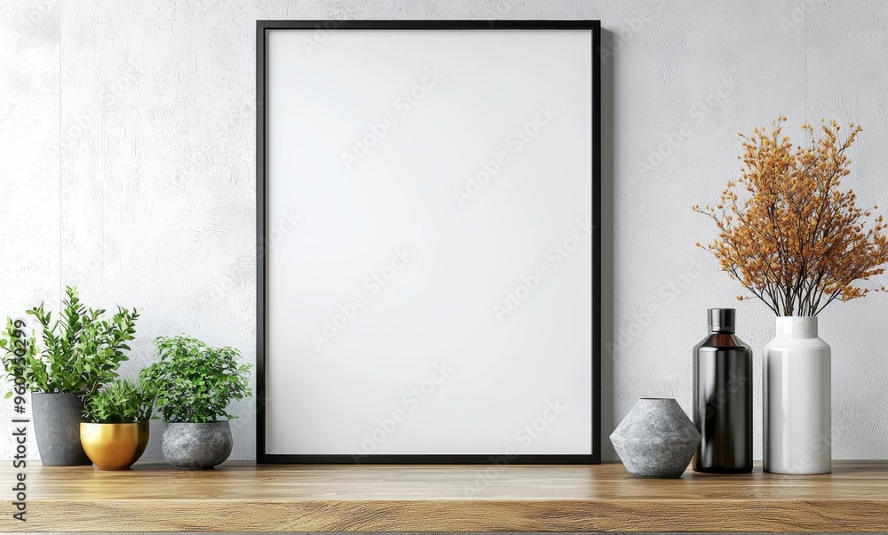 Poster hyber realistic photo of frame mockup in front of the empty wall 3d rendering modern home design,moc