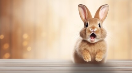 cute animal pet rabbit or bunny brown color smiling and laughing isolated with copy space for easter background, rabbit, animal, pet, cute, fur, ear, mammal, background, celebration, generate by AI
