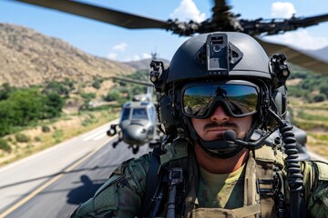 Military helicopters, close air support, protecting ground forces engage enemy targets in support of troops on the ground