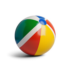 Vibrant multi-colored beach ball with green, white, blue, red, and yellow bands, detailed textures, 3D render, photorealistic, isolated PNG on transparent background, dynamic and playful.







