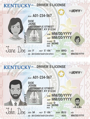 Vector template of toy driver license plastic card for USA Kentucky, front side, for games only