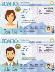 Vector template of toy driver license plastic card for USA Idaho, front side, for games only