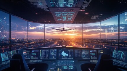 Dramatic Sunset View from the Airport Control Tower