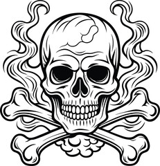 Skull and Crossbones and grunge smoke sketch illustration