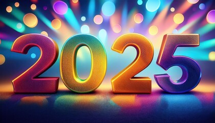 A close up of a colorful new year sign with lights in the background, sale discount concept