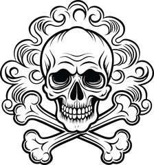 Skull and Crossbones and grunge smoke sketch illustration