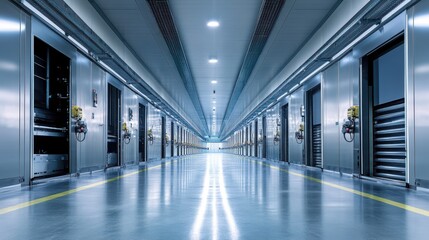 Fototapeta premium Futuristic Hallway in a Modern Office Building with Sleek Design