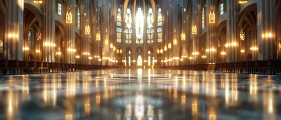 Obraz premium Majestic Gothic Cathedral: Intricate Architecture and Stained Glass Windows in