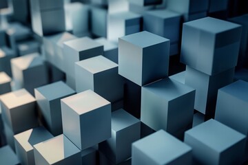 Random shifted white cube boxes block background wallpaper banner with copy space, contemporary, 360 camera, standard, nighttime, modern, slide, magical realism, moody lighting