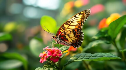 Obraz premium Losaria,a butterfly,beautiful,flying, --ar 16:9 --style raw --v 6.1 Job ID: f33249cd-8599-44db-9440-b367c93b2934