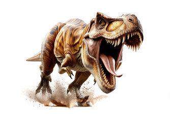 Tyrannosaurus Rex roaring and running on white background