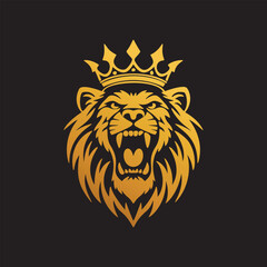 Obraz premium head of an evil lion with a crown.vector illustration on a black background