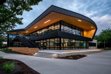 Obraz premium New building, suburban school, modern education spaces supports learning with classrooms designed for todayâ€™s educational needs