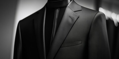 A close-up of a black suit jacket.