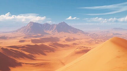 Fototapeta premium A vast desert landscape with towering sand dunes under a clear, cloudless sky.