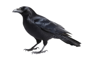 Fototapeta premium black raven standing isolated png transparent background