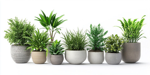 Fototapeta premium Set of various potted plants isolated on a white background