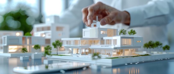 Fototapeta premium Innovative Architect Concept: of Professional Discussing Design Blueprint Ideas with Team in Modern Office Setting.