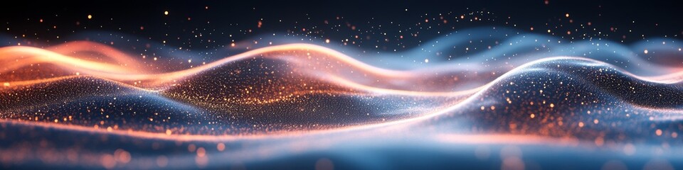 Obraz premium Abstract tech background with glitter and bokeh effect. Illustration banner with light, glow, shine, shiny, energy, effect.