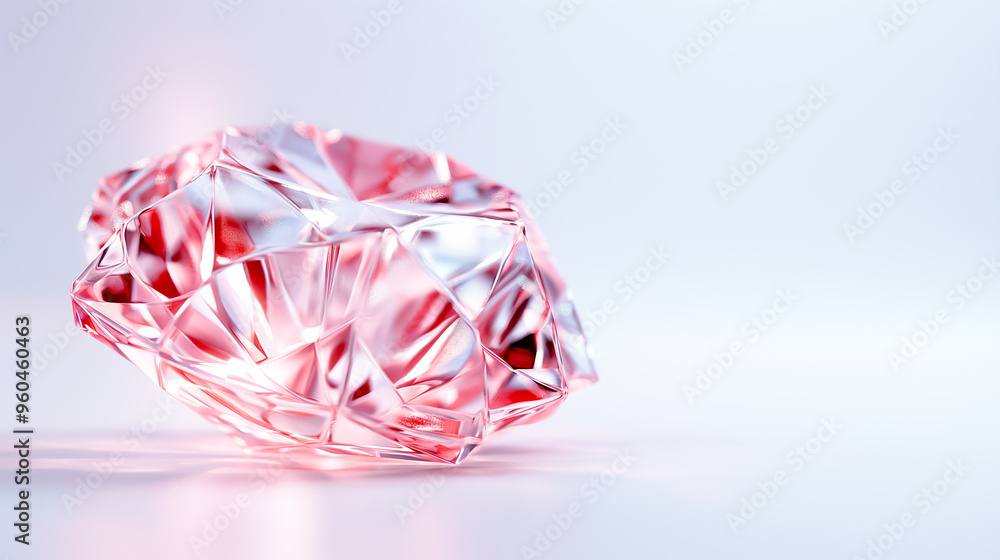 Poster a beautiful pink crystal sparkles as it rests on a smooth surface, catching soft light and showcasin