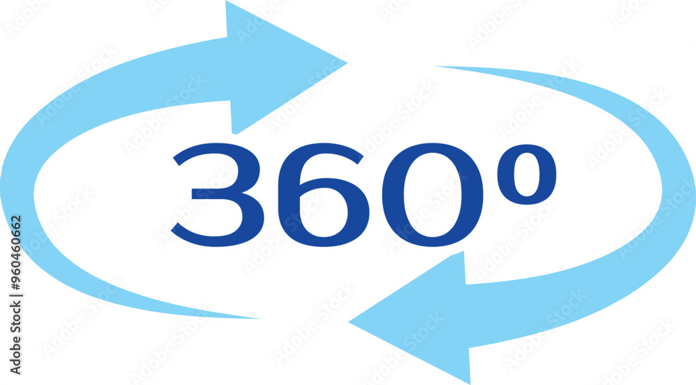 Poster blue arrows rotating 360 degrees forming a circle, symbolizing a continuous cycle, transformation, o