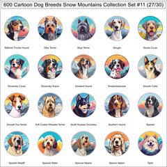 Dog Breeds Cartoon Characters Snow Mountains Bundle Collection Set 11 of 600 Dog Faces Isolated Part 27