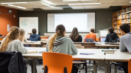 Fototapeta premium Students Studying in a Bright and Modern Classroom