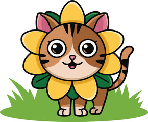 Cartoon Cat with Floral Face