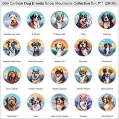 Dog Breeds Cartoon Characters Snow Mountains Bundle Collection Set 11 of 600 Dog Faces Isolated Part 28