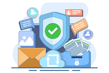 Database protection concept, Privacy data protection, Internet security, Information privacy, Cyber ​​security, Data center, File management, Cloud storage. Flat vector illustration.
