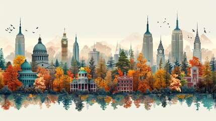 Obraz premium vector, illustration, Travel the world monument concept