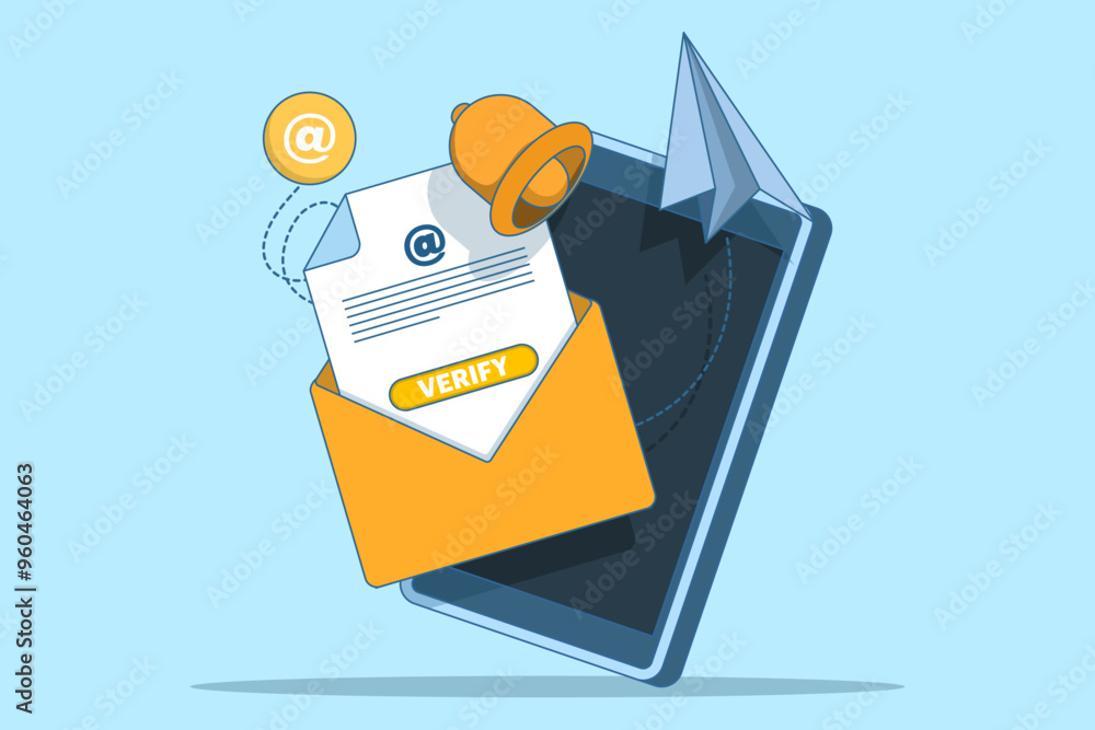 Poster email verification concept. receiving incoming email. sending and receiving verification email. can 