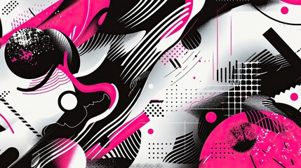 Naklejka premium Pink wallpaper featuring abstract shapes comic motifs and halftone gradients