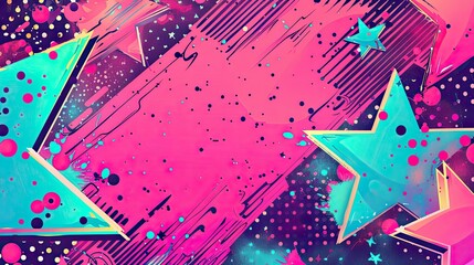 Fototapeta premium Comic-inspired background in pink with stars and layered dotted textures