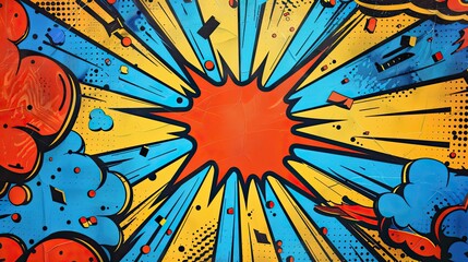 Striking blue wallpaper with vibrant comic bursts and detailed halftone patterns