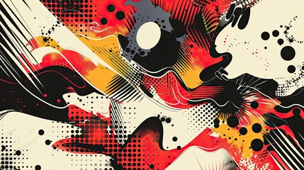 Naklejka premium Backdrop with red tones abstract shapes comic motifs and halftone gradients