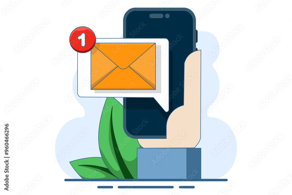 Poster unread email notification concept. new message on device screen. online chat. email message inbox no