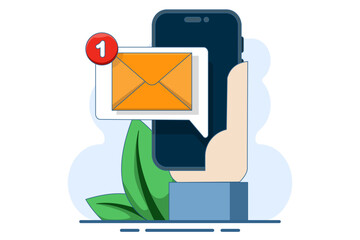 Unread email notification concept. New message on device screen. Online chat. Email message inbox notification. Envelope with new message. Email marketing, Vector illustration.