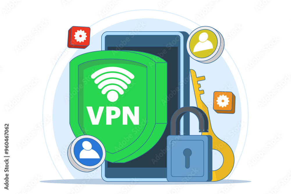 Poster virtual private network concept, secure web traffic, secure router access, security on the internet,