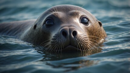 Closeup of a freshwater seal in the ocean.