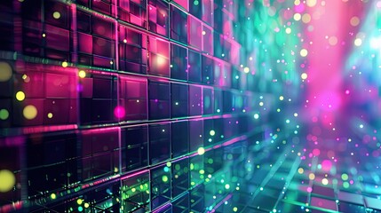 Obraz premium Retro pixel art and neon color blocks with soft blurred edges and glowing effects