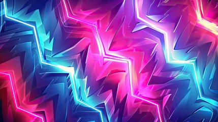 Fototapeta premium Retro background with zigzag lightning patterns and neon highlights in blue and pink