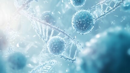 A close-up of DNA strands and cells, representing the inner structure of human medicine