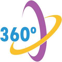 Two colorful swooshs are surrounding the number 360 to illustrate a full coverage concept © anatolir