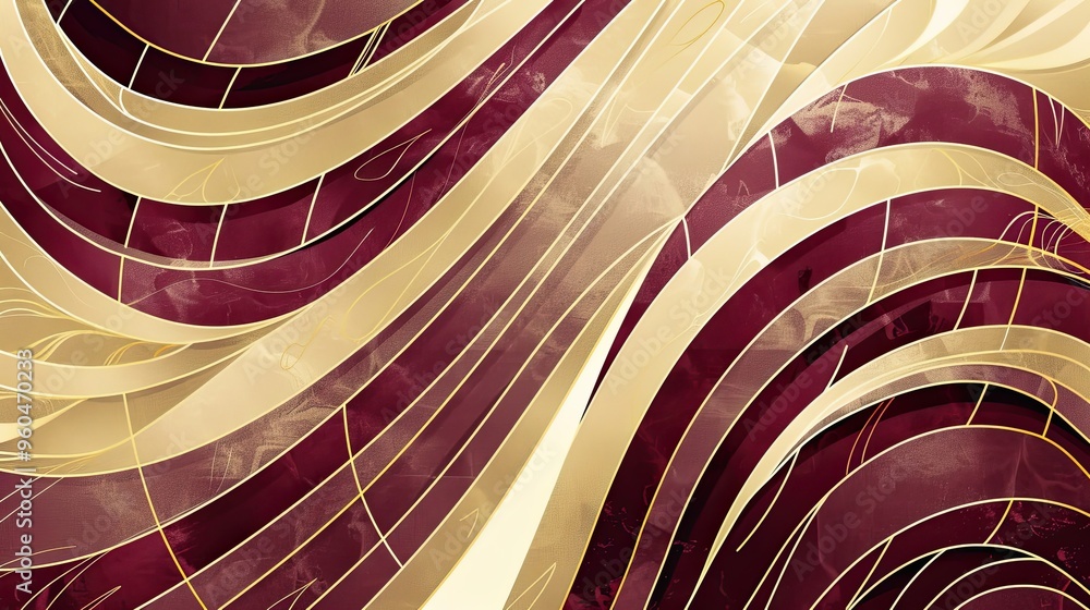 Canvas Prints Gold wave patterns on a luxurious burgundy and magenta background with reflections