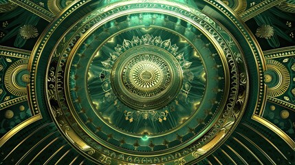 Obraz premium Art Deco backdrop with intricate gold radial designs over a sapphire gradient