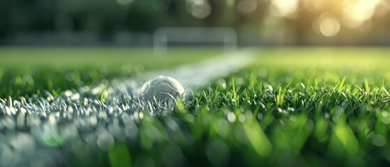 Dynamic 8k UHD Close-up Shot of Soccer Ball on Vibrant Green Football Field Corner