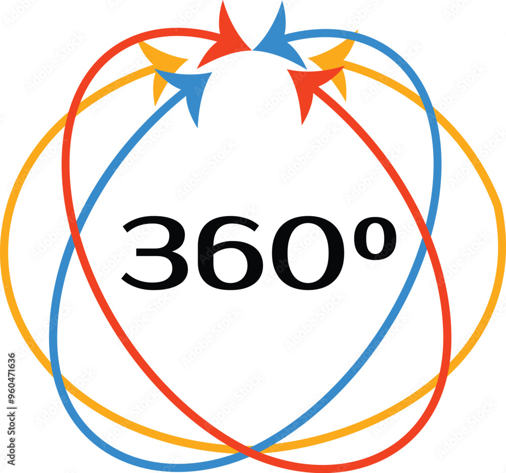 Poster colorful arrows rotating 360 degrees and symbolizing full coverage, global business or a complete pr